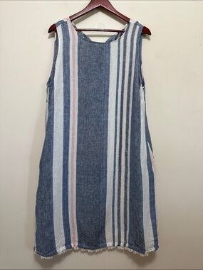 Sleeveless Striped Midi Dress in Blue, White & Pink
